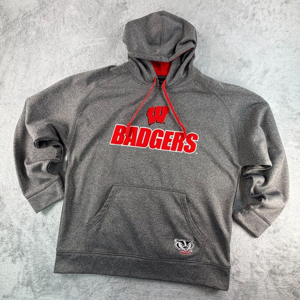 Wisconsin Badgers Hoodie Mens Large Gray Knights Apparel NCAA Pullover Fleece